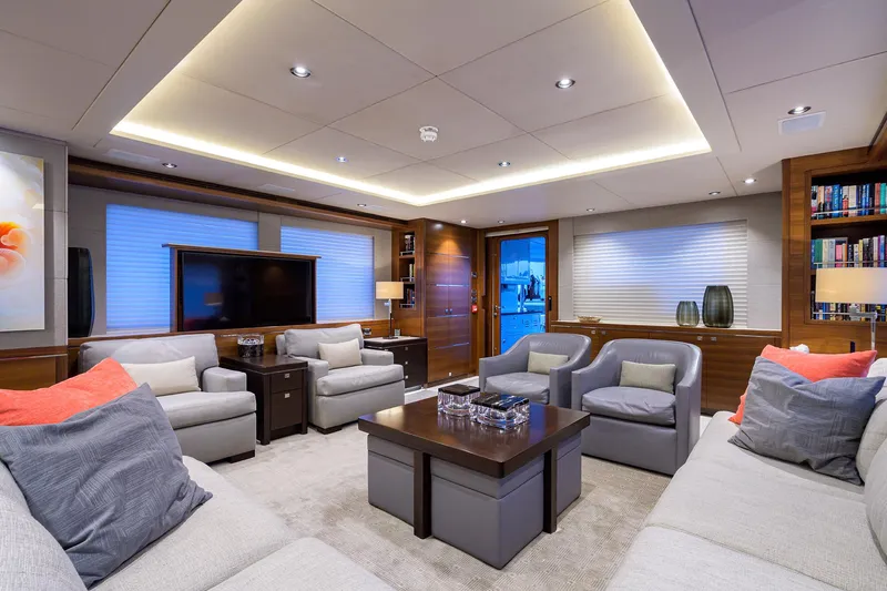 Lacey Kay Yacht Photos Pics Luxurious 2017 Nordhavn 96 yacht interior with modern living area and elegant furnishings.