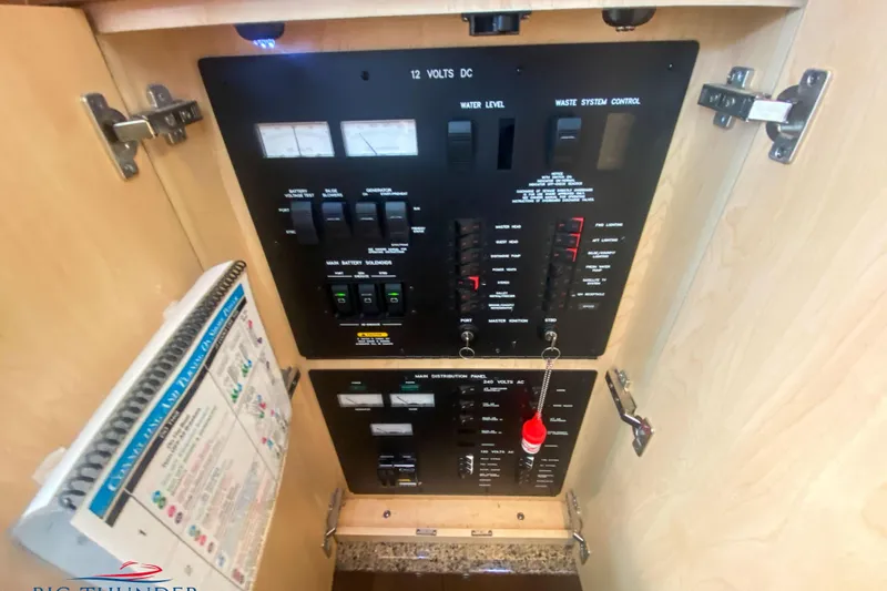  Yacht Photos Pics Electrical control panel inside a 2007 Sea Ray 52 Sundancer yacht.