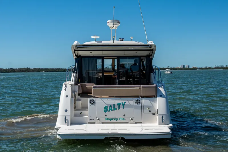  Yacht Photos Pics 2017 Sea Ray Sundancer 400 yacht named "Salty" cruising on open water.