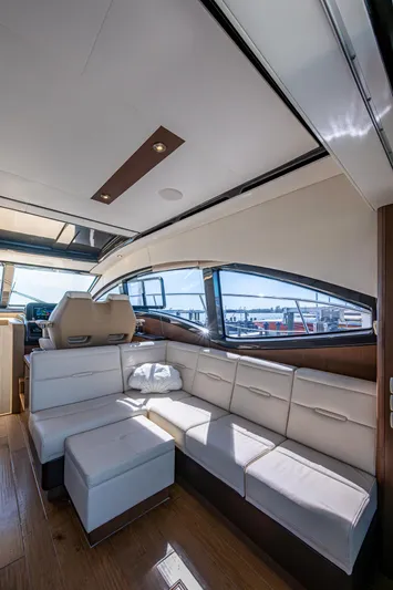  Yacht Photos Pics 2017 Sea Ray Sundancer 400 interior with modern seating and large windows.