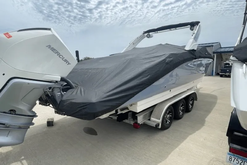  Yacht Photos Pics 2024 Sea Ray SDX 290 Outboard boat covered, on trailer, with Mercury engine.