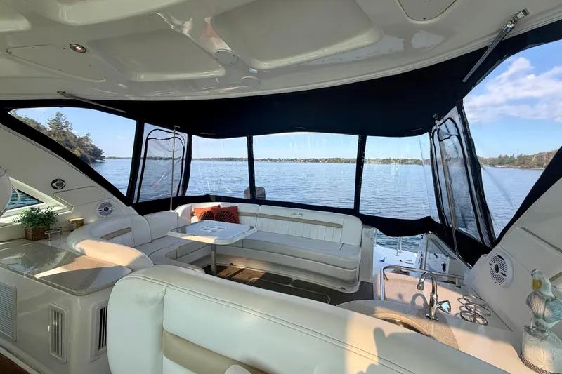  Yacht Photos Pics Luxurious 2009 Sea Ray 48 Sundancer yacht interior with scenic water view.