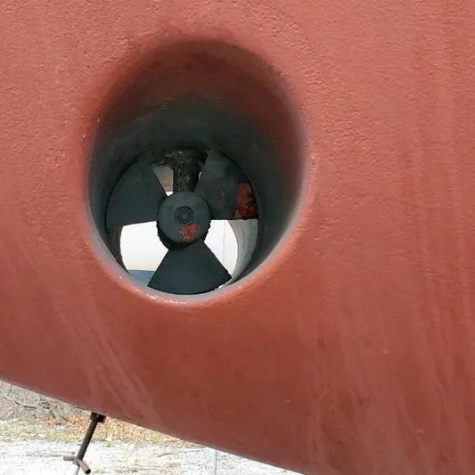 Elation Yacht Photos Pics Bow thruster of a 2005 Cabo Rico 42 Cutter.