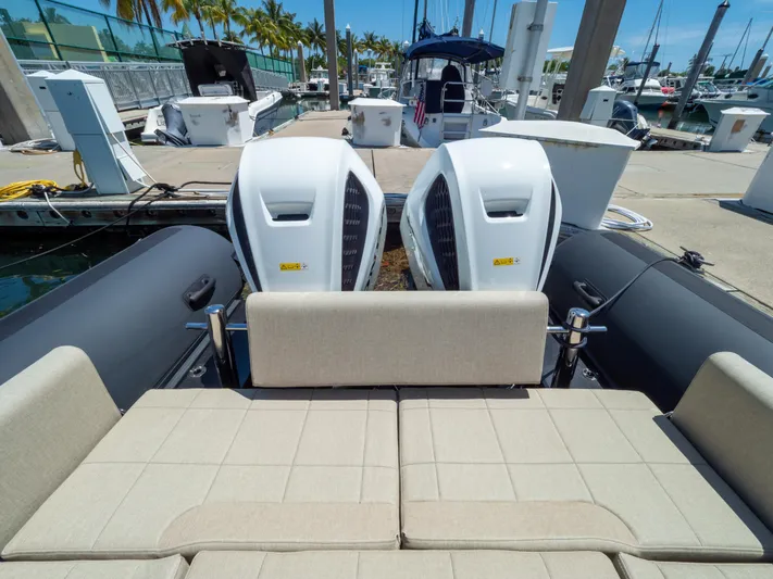  Yacht Photos Pics 2023 Sea Water PHANTOM 280 boat with dual engines at marina dock.