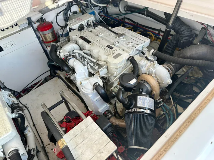  Yacht Photos Pics Engine compartment of a 2005 Tiara Yachts 3600 Open, showcasing detailed mechanical components.