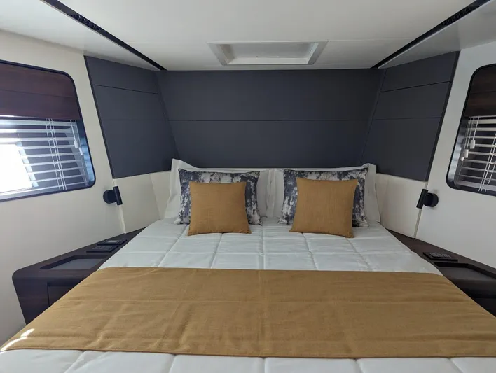 Yacht Photos Pics Luxurious bedroom interior of 2024 Astondoa AS5 yacht with modern design.