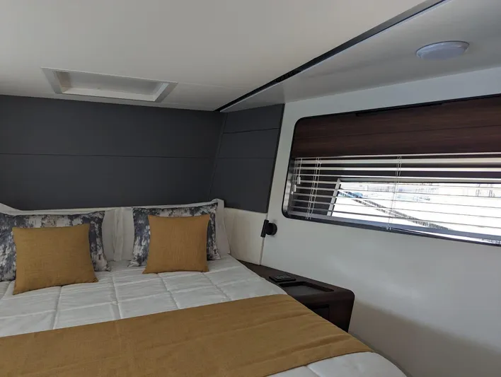  Yacht Photos Pics Luxurious bedroom interior of 2024 Astondoa AS5 yacht with modern decor.