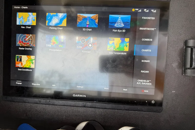  Yacht Photos Pics Garmin marine navigation display on 2008 Contender 31 Cuddy, showing various chart options.