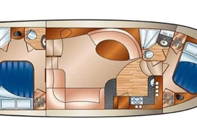  Yacht Photos Pics 2005 Silverton 39 Aft Cabin yacht floor plan with two bedrooms and living area.