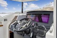 2021 Nimbus C11 boat dashboard with modern navigation screens and controls.