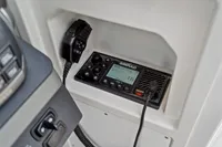 Simrad marine radio system in 2021 Nimbus C11 boat cockpit.
