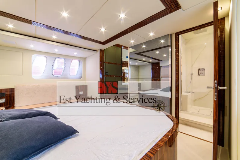  Yacht Photos Pics Luxurious cabin interior of 2004 Sunseeker Predator 68 yacht with modern design.