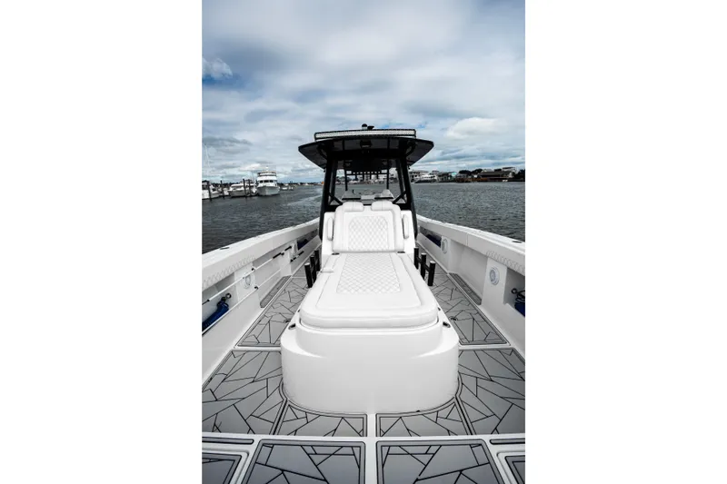  Yacht Photos Pics 2024 Front Runner 37 Catamaran with sleek deck design and comfortable seating.