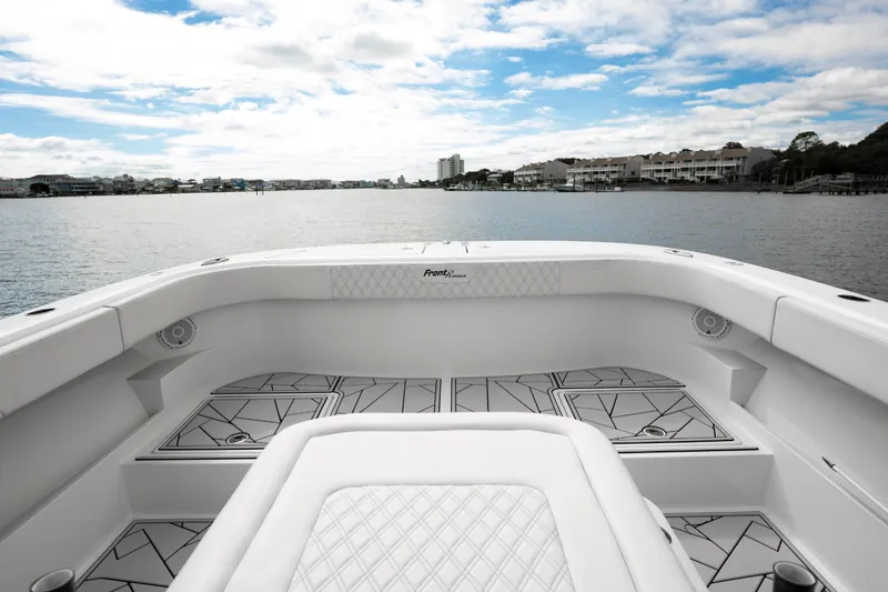  Yacht Photos Pics 2024 Front Runner 37 Catamaran interior with scenic waterfront view.