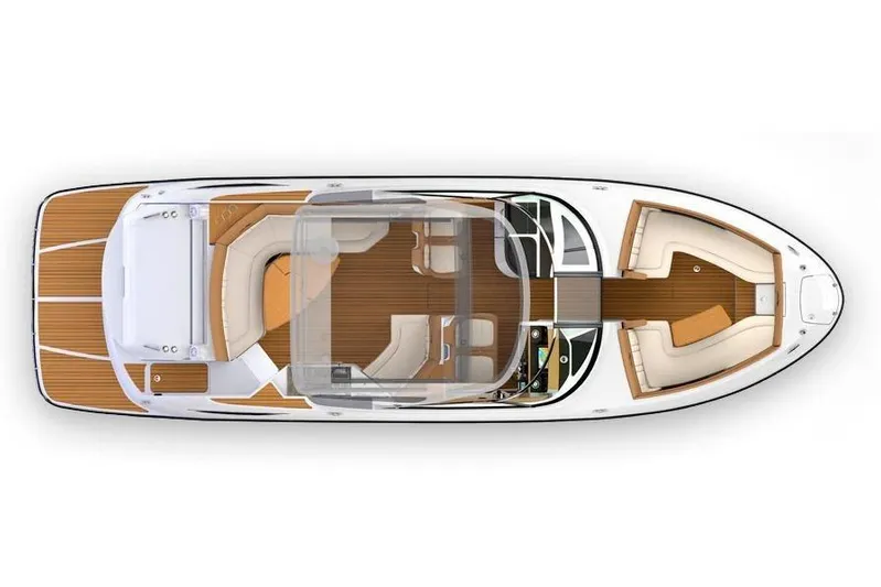  Yacht Photos Pics Top view of 2018 Sea Ray SLX 350 boat layout with seating and deck details.