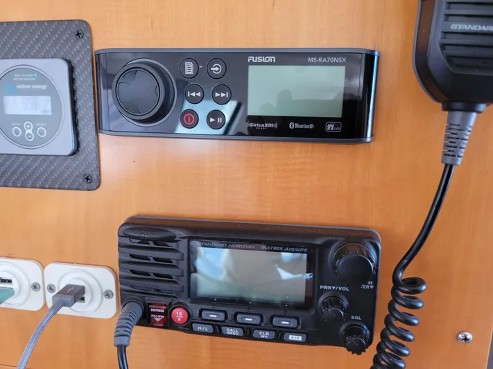  Yacht Photos Pics Control panel on 2006 Fountaine Pajot LAVEZZI catamaran with radio and audio system.