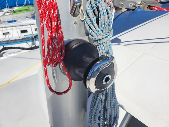  Yacht Photos Pics Winch and ropes on 2006 Fountaine Pajot LAVEZZI catamaran deck.