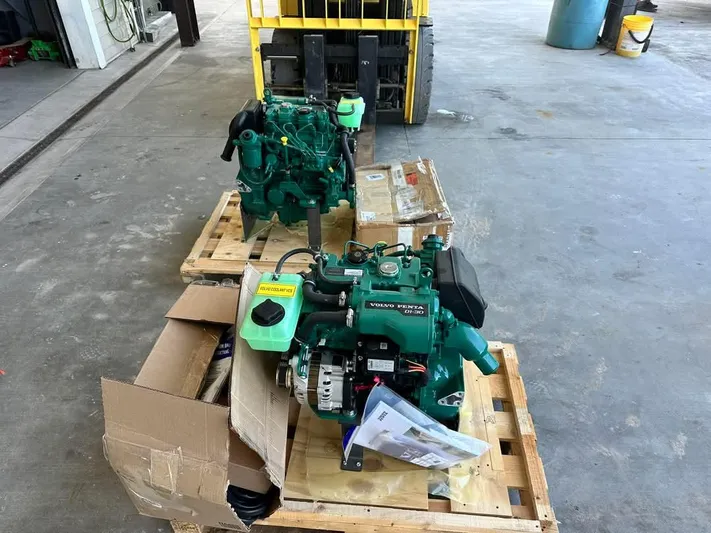  Yacht Photos Pics Two Volvo Penta engines on pallets, suitable for 2006 Fountaine Pajot LAVEZZI catamaran.