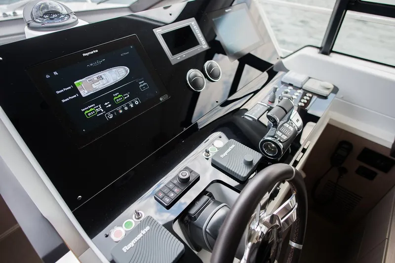 Mawi Yacht Photos Pics Control panel of 2019 Azimut FLY 55 yacht with advanced navigation systems.