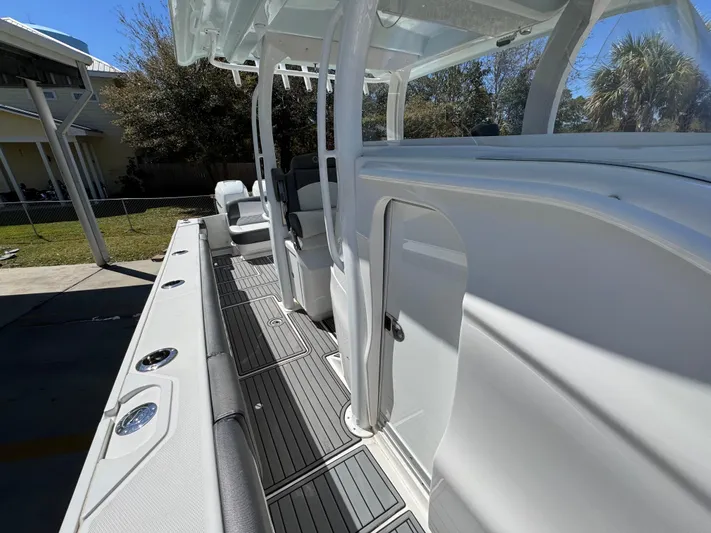  Yacht Photos Pics 2019 Fountain 39 NX boat interior with sleek seating and modern design.