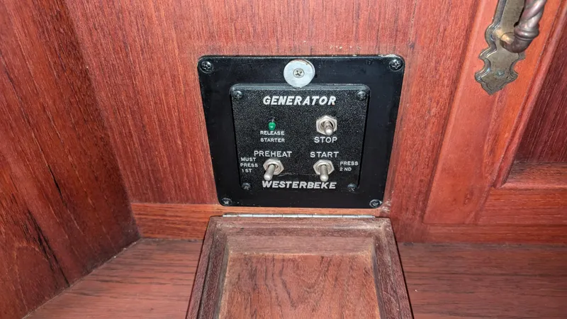 Guadalupe Yacht Photos Pics Westerbeke generator control panel in 1989 Ditmar & Donaldson Custom Cruiser.