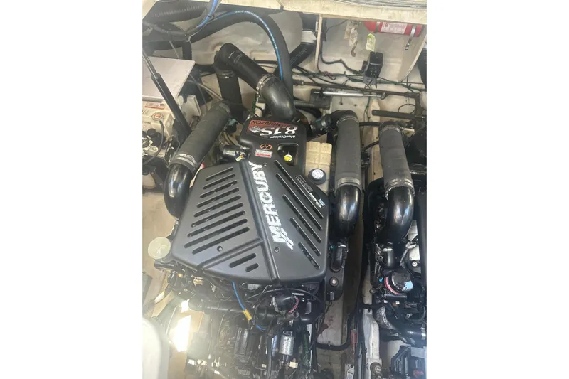  Yacht Photos Pics Engine compartment of 2006 Sea Ray 340 Sundancer with Mercury engine components.