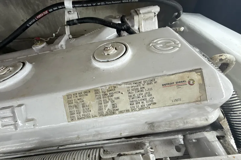 Sweet Melissa Yacht Photos Pics Engine of 1992 Ocean Yachts 48 Super Sport with Detroit Diesel label.