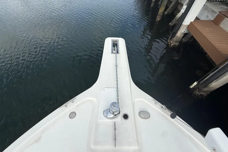 Sweet Melissa Yacht Photos Pics Bow view of 1992 Ocean Yachts 48 Super Sport at dockside.