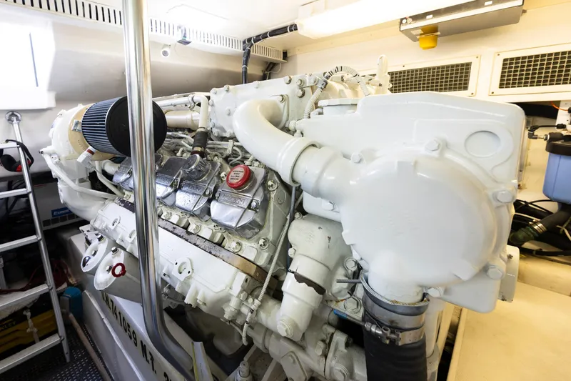 Wrangler Yacht Photos Pics Engine room of 2008 Ocean Yachts 54 Super Sport, showcasing a powerful marine engine.