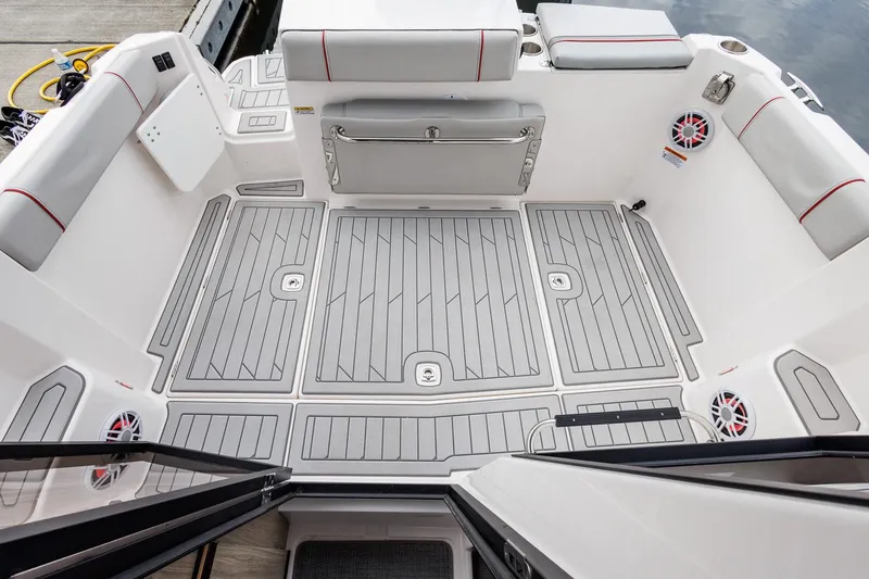  Yacht Photos Pics 2025 Solara S-250 Coupe boat interior with sleek, modern design and spacious seating.