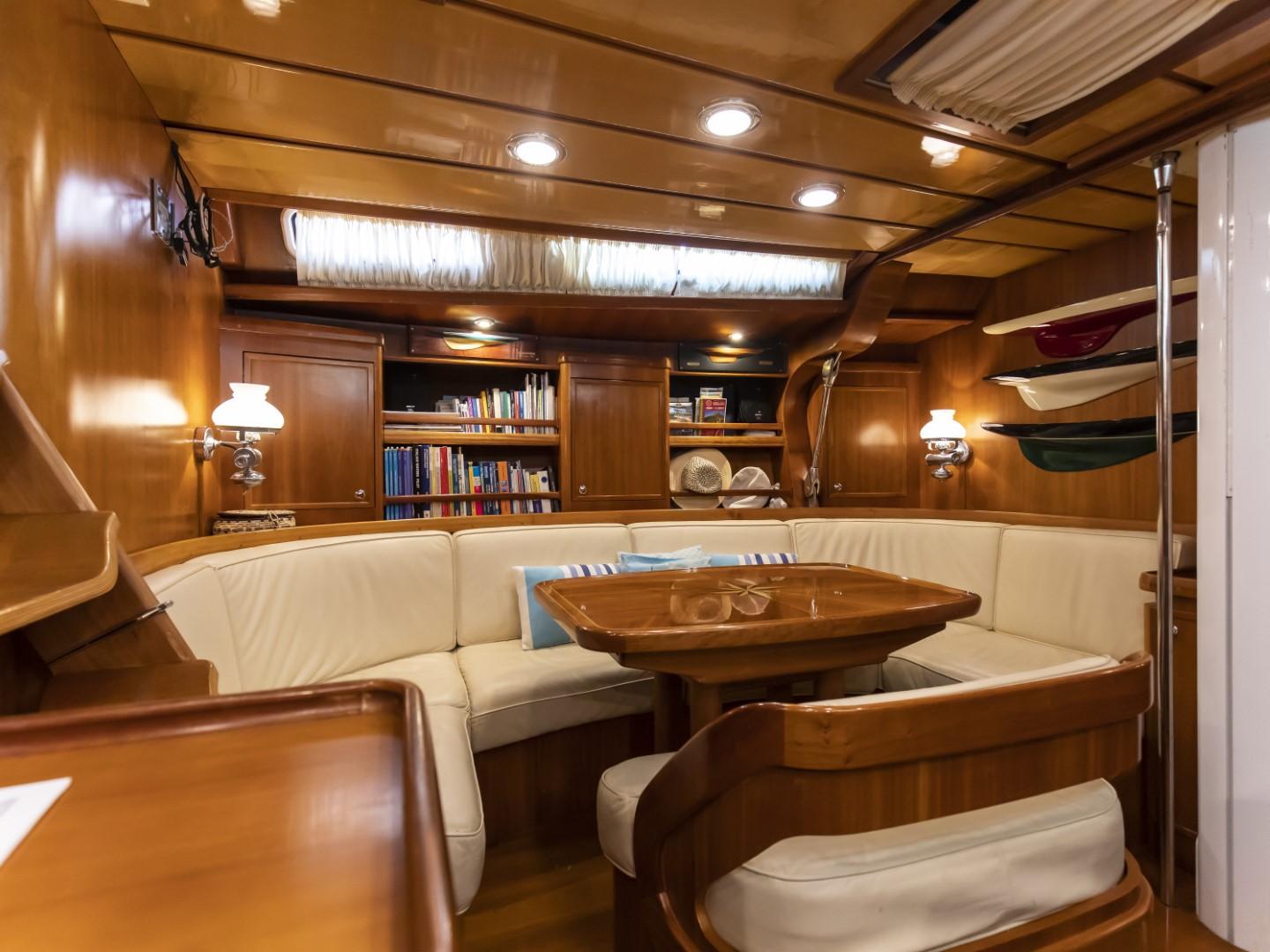 Luxurious interior of 2002 Sloop Starkel Star 60 yacht with elegant wood finish.