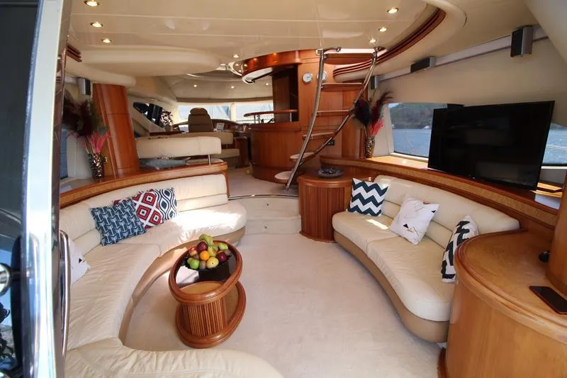  Yacht Photos Pics Luxurious interior of 2007 Azimut 68 FLY yacht with elegant seating and modern decor.