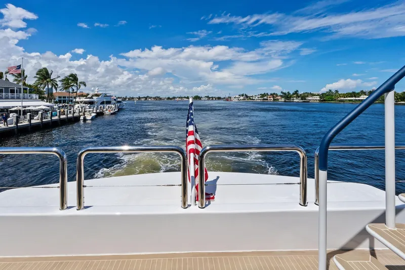 Pegasus Ix Yacht Photos Pics View from a 2004 Sabre 92 yacht, cruising on a sunny day with American flag.