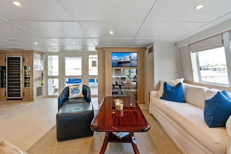 Pegasus Ix Yacht Photos Pics Luxurious interior of 2004 Sabre 92 yacht with elegant seating and modern decor.