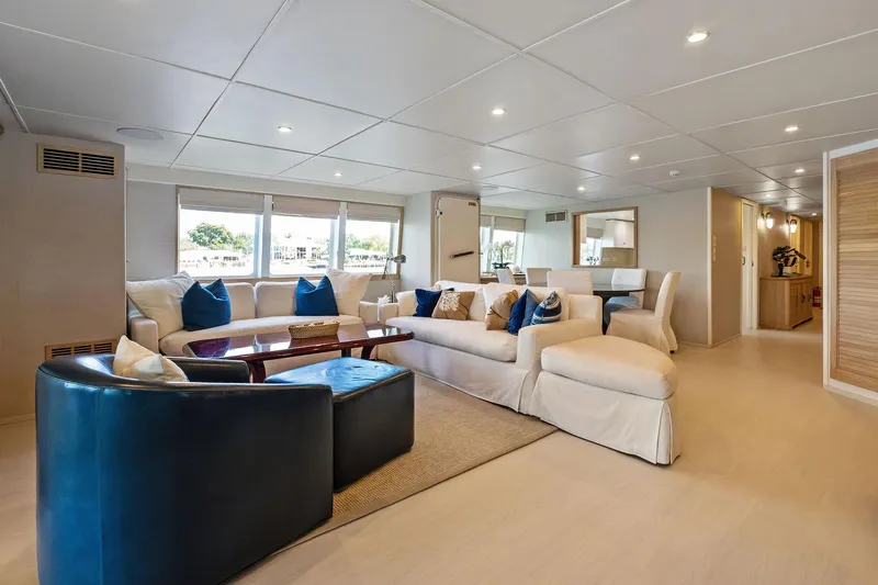 Pegasus Ix Yacht Photos Pics Luxurious interior of 2004 Sabre 92 yacht with elegant seating and modern decor.