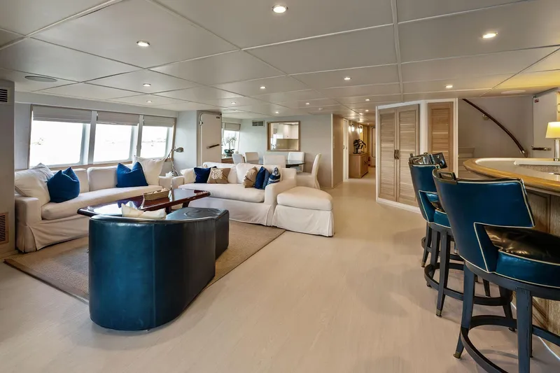 Pegasus Ix Yacht Photos Pics Luxurious interior of 2004 Sabre 92 yacht with elegant seating and modern decor.