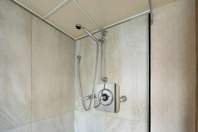 Pegasus Ix Yacht Photos Pics Modern shower with chrome fixtures in a Sabre 92, 2004 model.