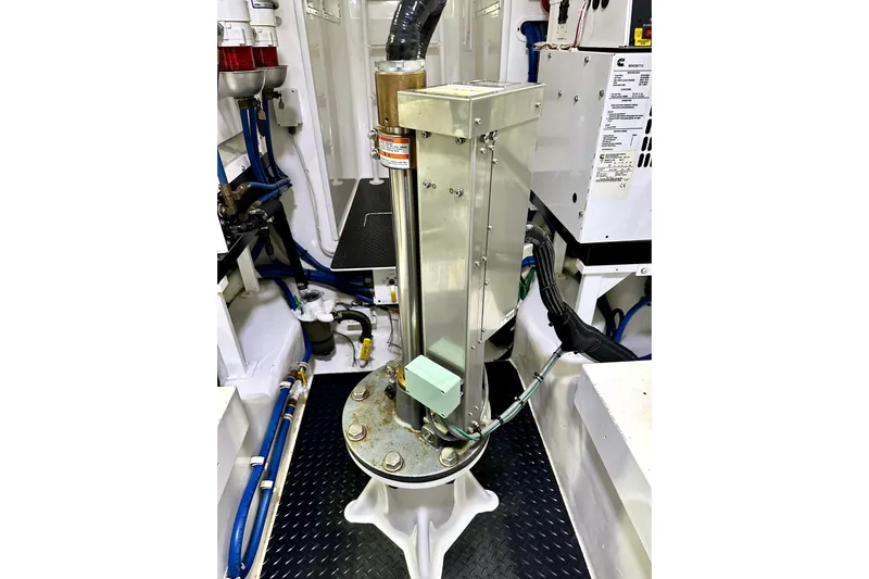 Slow Your Roll Yacht Photos Pics Engine room of 2019 Viking 68 Convertible yacht with mechanical equipment.