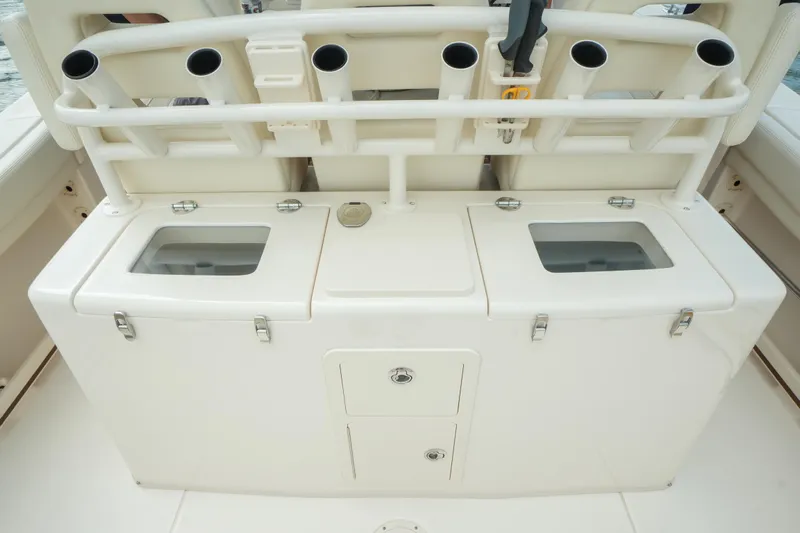  Yacht Photos Pics 2019 Grady-White Canyon 336 fishing rod holders and storage compartments.