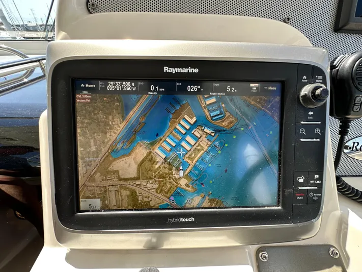 Hula Girl Yacht Photos Pics Raymarine navigation display on 2007 Chris-Craft Roamer 40 yacht, showing marina map.