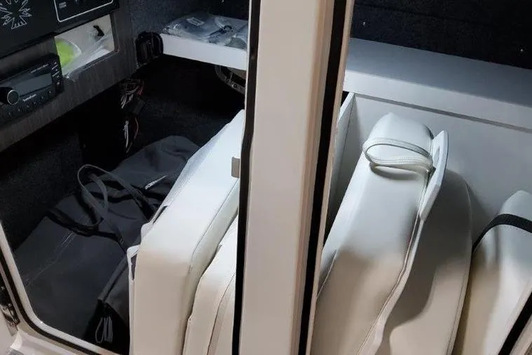 310 Bow Rider Yacht Photos Pics Interior of Formula 310 Bowrider I/O 2025 with white seats.