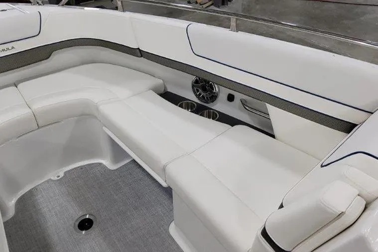 310 Bow Rider Yacht Photos Pics Interior of 2025 Formula 310 Bowrider I/O with white upholstery.