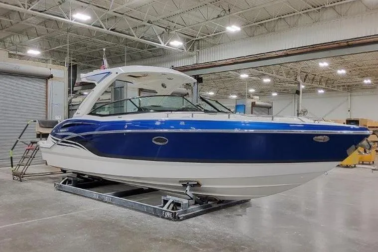 310 Bow Rider Yacht Photos Pics 2025 Formula 310 Bowrider I/O boat in a warehouse.