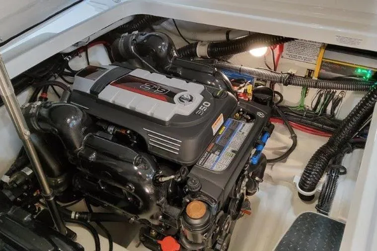 310 Bow Rider Yacht Photos Pics Engine compartment of 2025 Formula 310 Bowrider I/O with powerful engine.