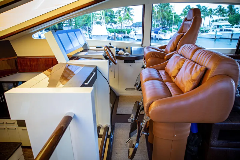 Lovin Life Yacht Photos Pics Luxurious 2008 Lazzara LSX 75 yacht interior with leather seating and modern helm.