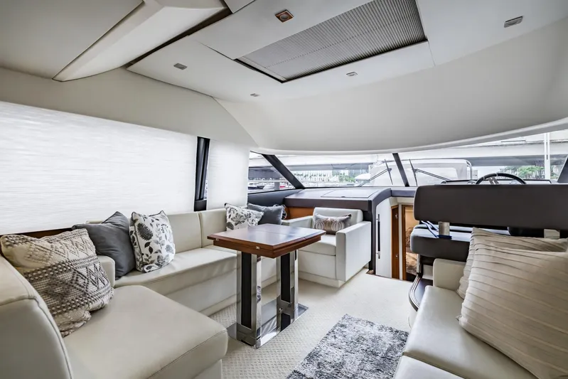  Yacht Photos Pics Luxurious interior of 2013 Prestige 500 Fly yacht with elegant seating and modern design.