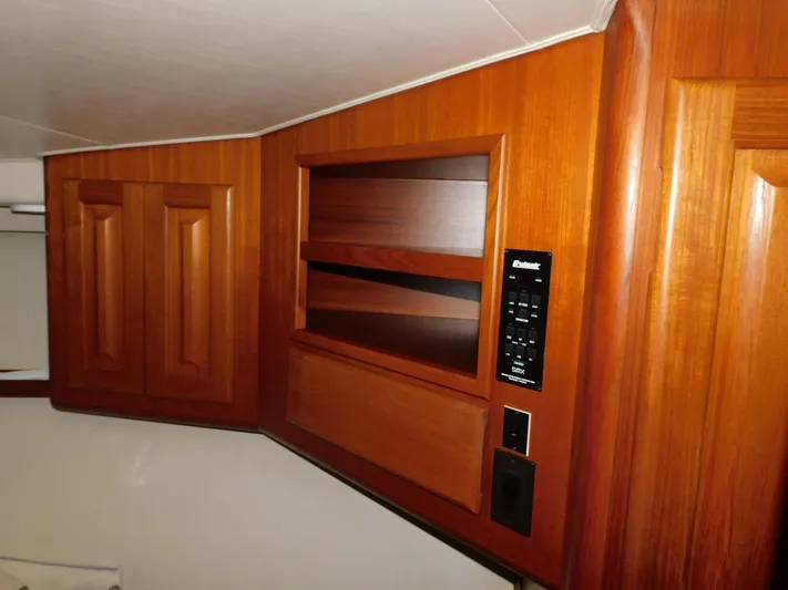 Miss Approach Yacht Photos Pics Wooden cabinetry in 1991 Viking 45' Convertible yacht interior.