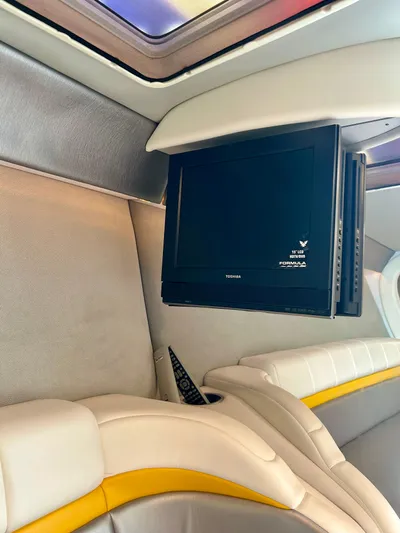  Yacht Photos Pics Interior of 2008 Formula 353 FASTech with TV and luxurious seating.