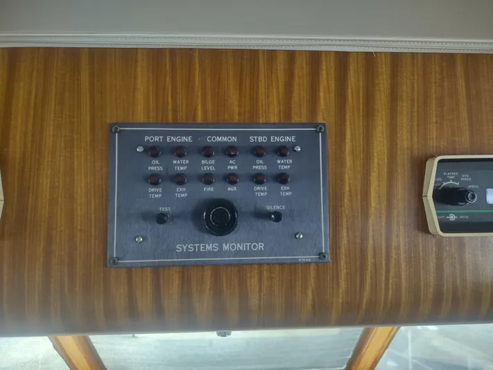  Yacht Photos Pics Control panel of a 1988 Hatteras 60 Motor Yacht systems monitor.