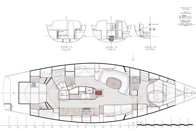 Providence Yacht Photos Pics Blueprint of 2013 Passport 470 Center Cockpit yacht interior layout and design.
